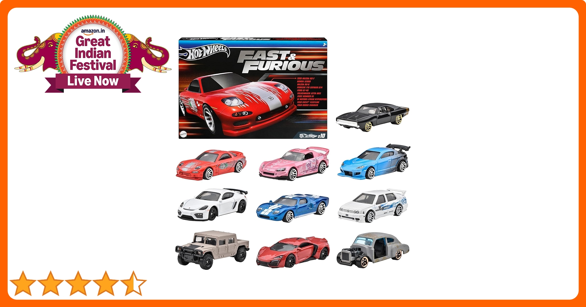 Hot Wheels Fast and Furious 10 Car Pack Vehicle Toy Mini Car